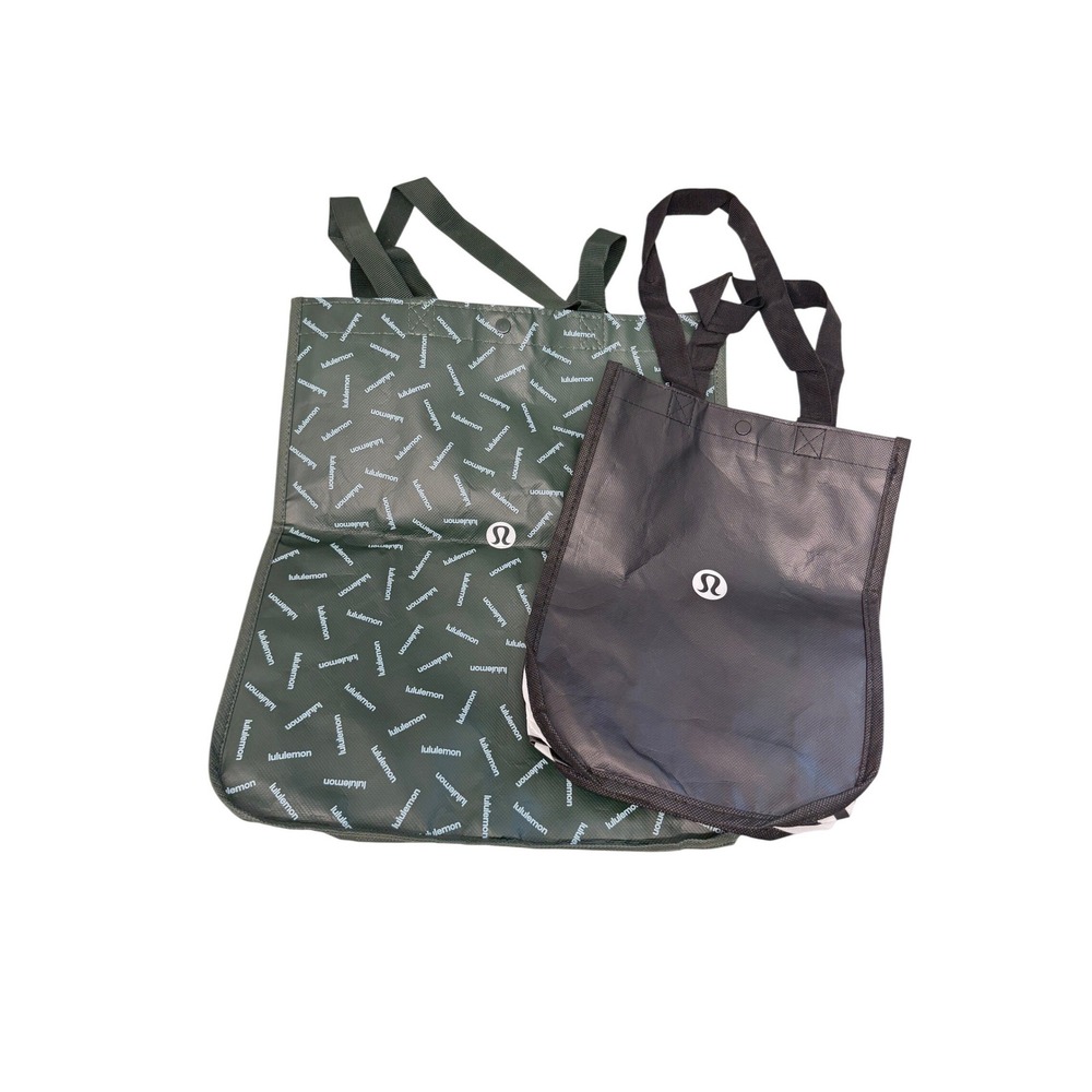Lululemon Reusable Tote Shopping Bags Lot of 2 Green Black Logo Small Large